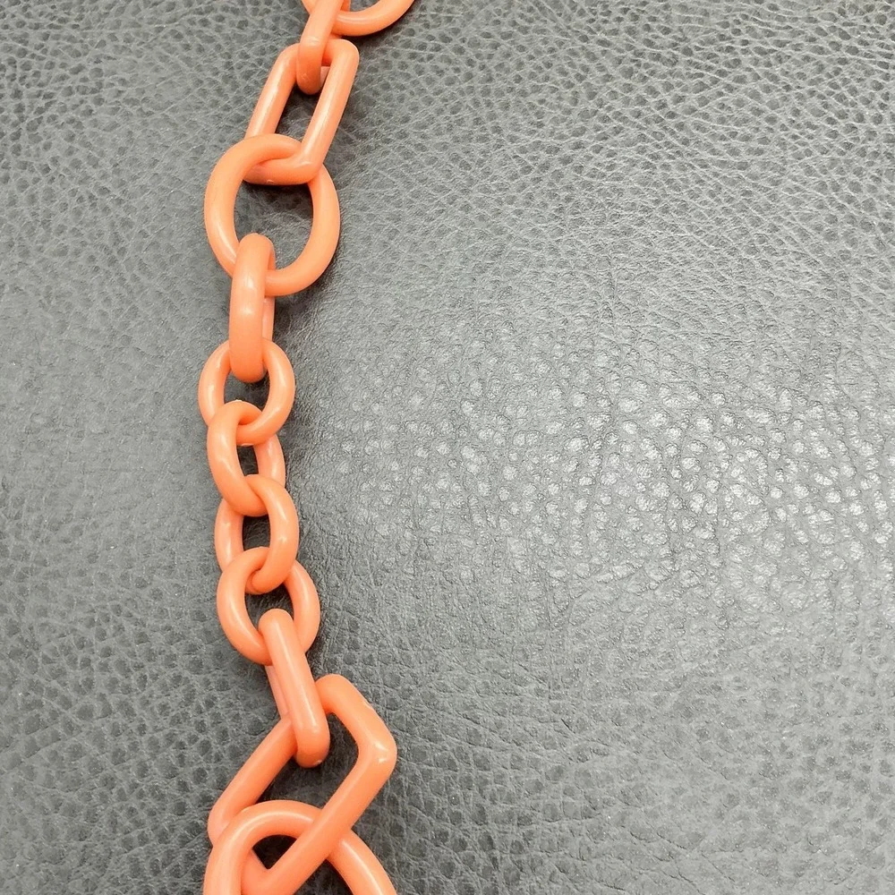 J. Crew Necklace Chain Link Womens Coral Orange Resin Gold Tone Chunky Statement